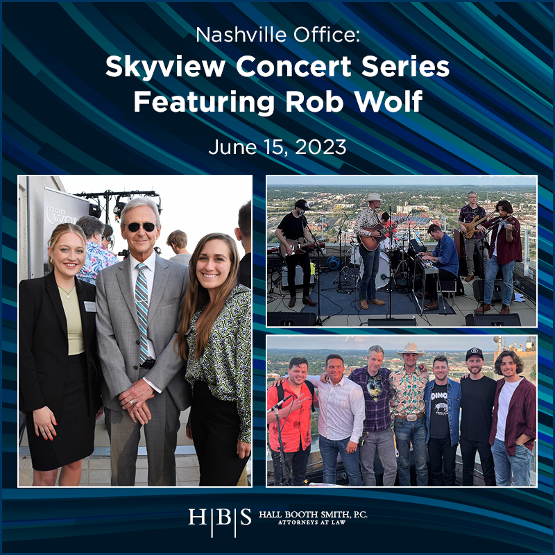 hallboothsmith's tweet image. Last week, our Nashville office showcased client and country music singer Rob Wolf during the Skyview Concert Series on the office balcony!

Pictured (L-R, left photo): Claire Rowland, Karl Braun, and Kara Bidstrup

#nashvillelaw #hallboothsmith #robwolf