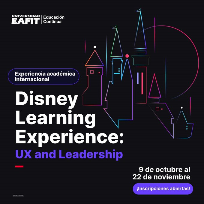 EAFIT's tweet photo. 👨🏼‍🎓 Vive una experiencia única y aprende sobre UX and Leadership con los mejores.

Únete a nuestra experiencia académica internacional 🌐, adquiere y aplica tus conocimientos sobre experiencia de usuario y liderazgo en los parques temáticos de @Disney World en Orlando 🏰🎇. https://t.co/pEbbLA6XdJ