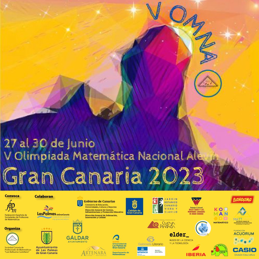 SCPMLBalbuenaC's tweet photo. Ponemos la vista en el martes 27, que comenzará la V OLIMPIADA DE MATEMÁTICA NACIONAL ALEVÍN #VOMNA que se celebrará en #GranCanaria.🧮

📅27 al 30 de junio

Las jóvenes promesas de primaria de todo el país se reunirán para competir y compartir su pasión por las matemáticas. https://t.co/y6Io0ha18x