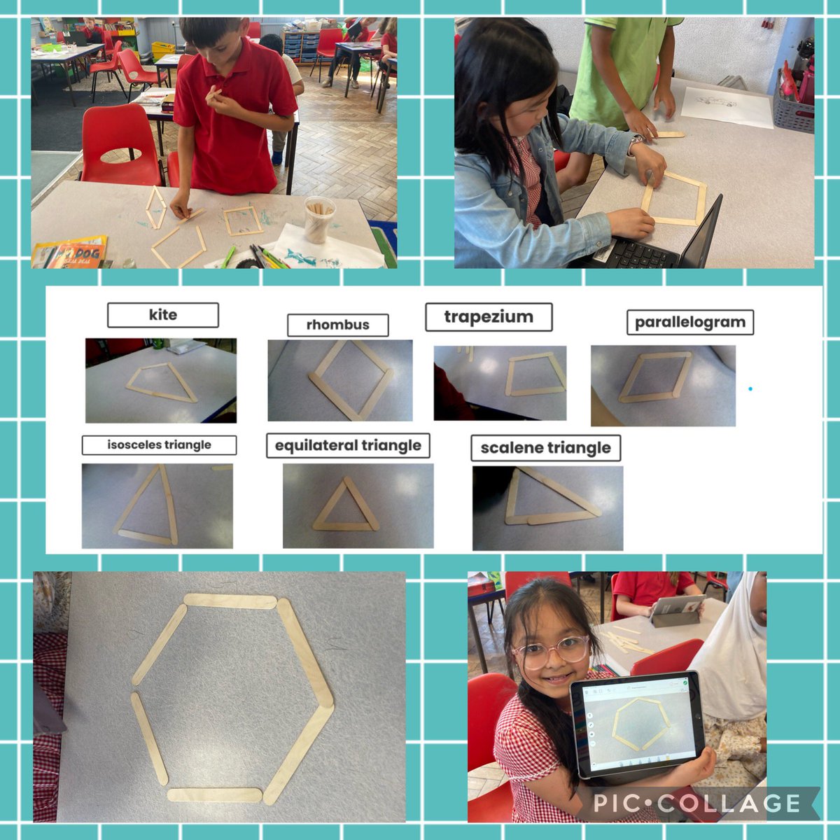 TerraceRoad's tweet photo. The #TRPwrens have been creating 2D shapes out of lollipop sticks today to explore their properties! We had fun mixing up the word ‘isosceles’ with ‘icicles’ and ‘isausages’!! #TRPmaths #TRPamber 🟦🟣🔶 https://t.co/yOWHTH0TuW