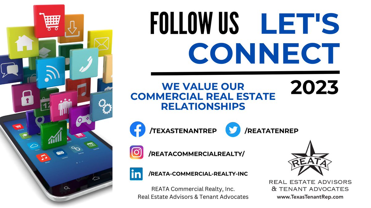 Let's Connect!  We love sharing our #CRE news on all of our #socialmedia platforms. So if you are interested in the DFW #commercialrealestate market, then follow us for our listings, requirements and market updates. 
#retwit #texastenantrep