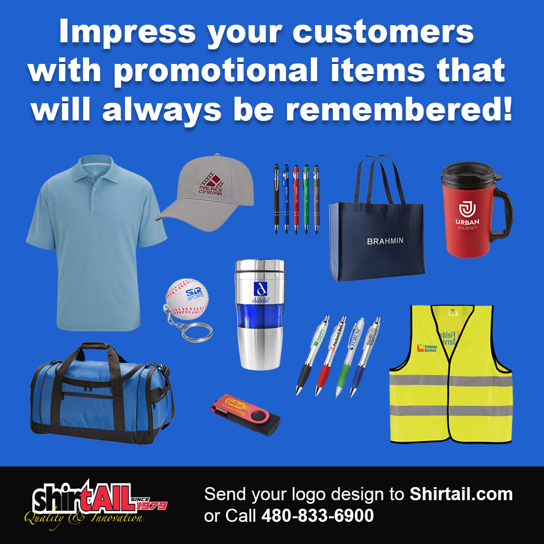 Make an unforgettable impression on customers with custom promotional items that will always be remembered!

Call: Toll Free: 877-447-8245
Email: shirtailinfo@yahoo.com

#PrintedPromos
#BrandedMerch
#PrintedMerchandise
#promoswag
#SwagPromo
#PromoSwag
#PromotionalProducts