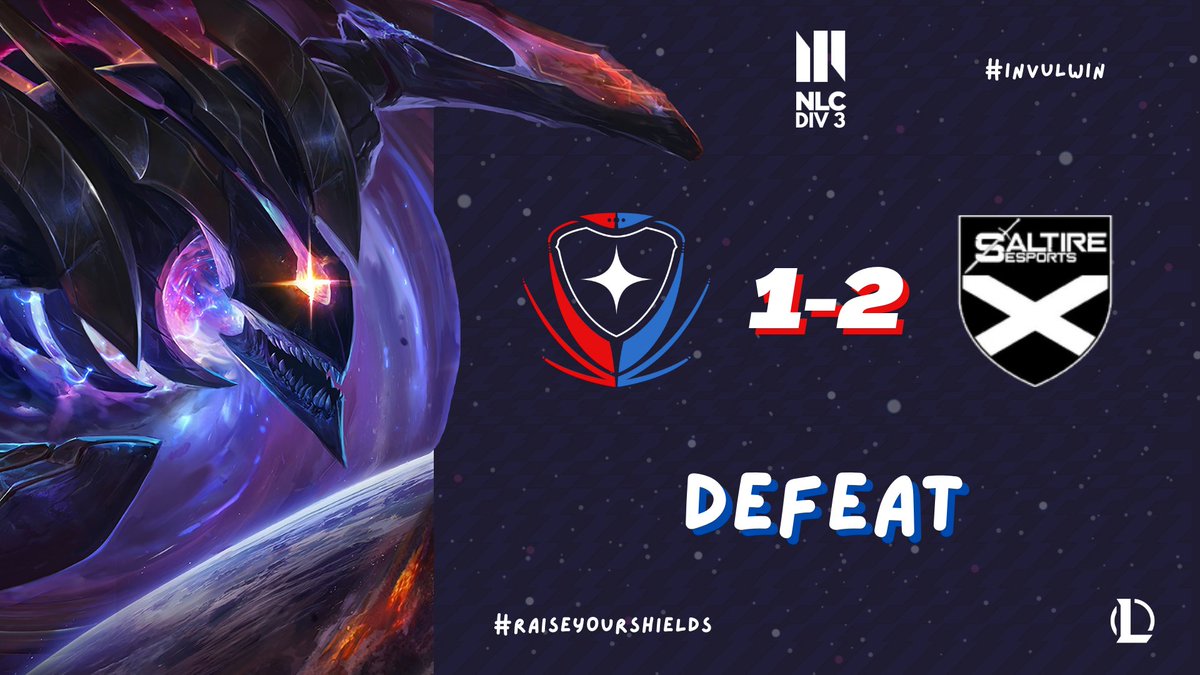 InvulEsports's tweet photo. An unfortunate series as we narrowly fall to @SaltireEsports, ggwp all 🤝

#RaiseYourShields🛡️ #NLCDiv3 https://t.co/S2wwYGL7Cp