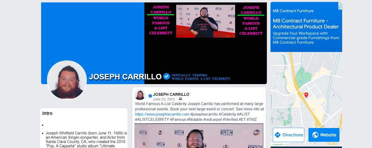 josephwcarrillo's tweet photo. The VERIFIED Facebook page of World Famous A-List Celebrity Joseph Carrillo has a 100% real blue check mark. https://t.co/wpVa1v28z4 #josephwcarrillo #Celebrity #ALIST #ALISTCELEBRITY #famous #Notable #Authentic #Verified #fact #VerifiedFacebook #Fakebook #ET #TMZ @facebook https://t.co/jmdZbUwytM