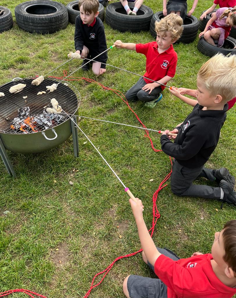 KirknewtonPS's tweet photo. Amazing seeing our P1s using the fire pit! They developed their ability to assess risk successfully, research a recipe and then cook their own bread on a stick! #12DaysofSummer #Curiosity #metaskills https://t.co/ZlDTa6p11u