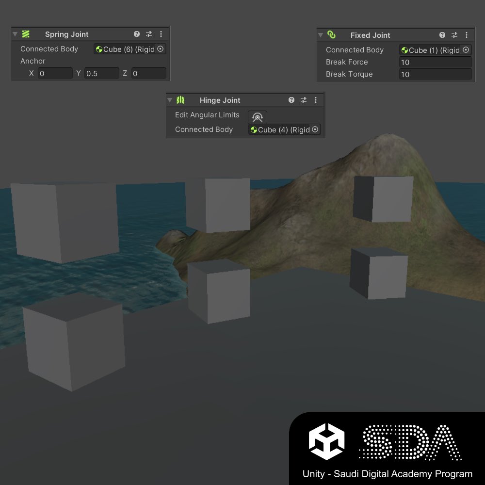 MUR_B1's tweet image. ثاني تحديث لكورس Unity - SDA
من برنامج #GameStart 
التفاعلات بين C# والمجسمات✅

شرح عن
-المجسمات وتصادماتها وفيزيائيتها
وتخزينها وتقسيمها والتعديل المنفصل عليها.
-اساسيات برمجية عن ال Code Reuse
مع انواعه وبتطبيق امثلة عليه.

عرفني على اشياء جديدة
ووضح لي استخداماتها بشكل ممتاز.