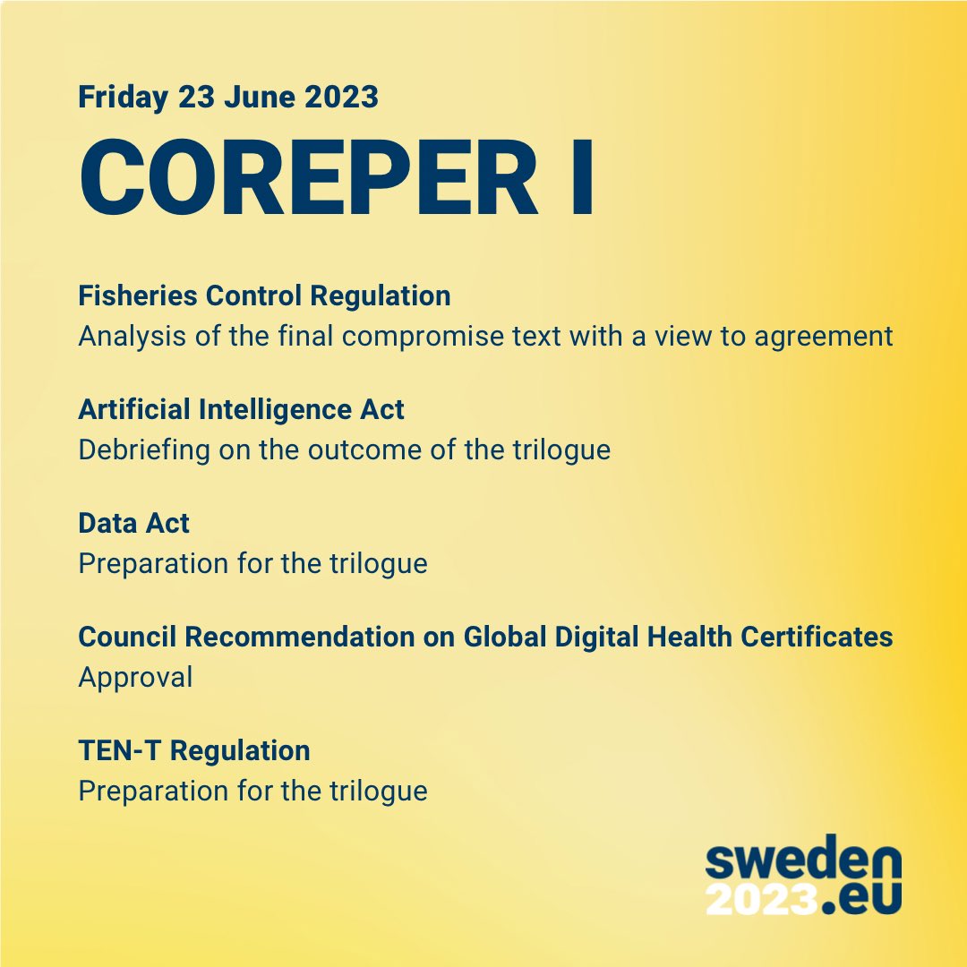 #COREPERI | 📆 Friday’s Ambassadors meeting agenda. #EU2023SE
