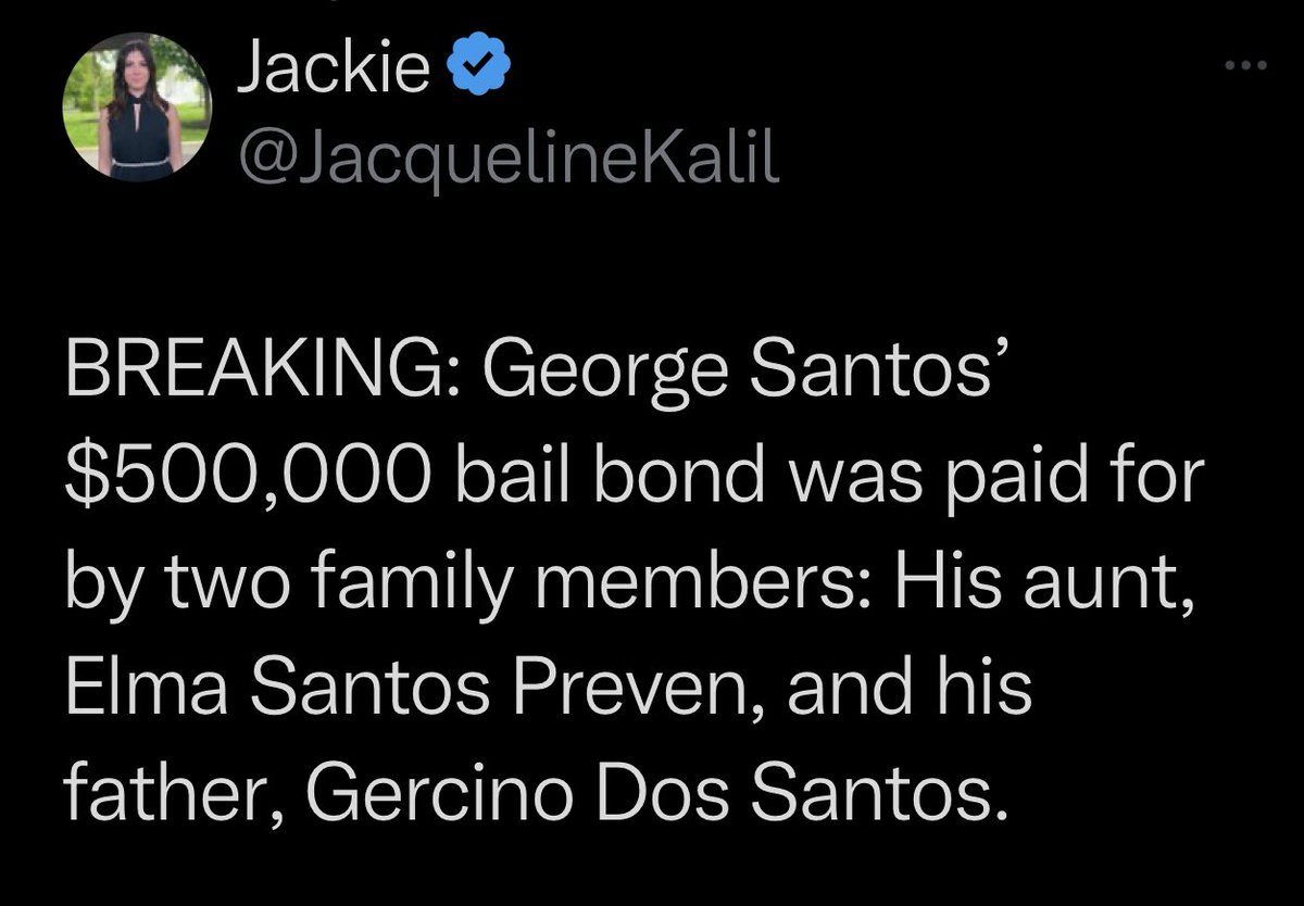 I have questions. 

George Santos’ father is a house painter. 

His aunt is a letter carrier for the post office. 

How did they afford a $500,000 bond?

Here’s an idea. Instead of Kevin McCarthy allowing a BS vote of censure against Adam Schiff, he allow the ethics investigation…