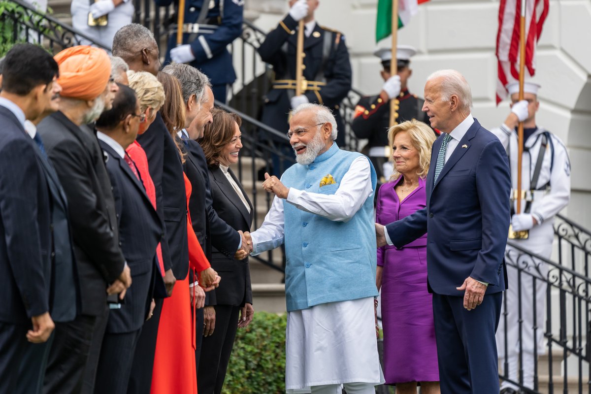 This morning, <a href="/POTUS/">President Donald J. Trump</a>, <a href="/FLOTUS/">First Lady Melania Trump</a>, <a href="/VP/">Vice President JD Vance</a>, and @SecondGentleman welcomed Prime Minister <a href="/narendramodi/">Narendra Modi</a> of India to the White House.