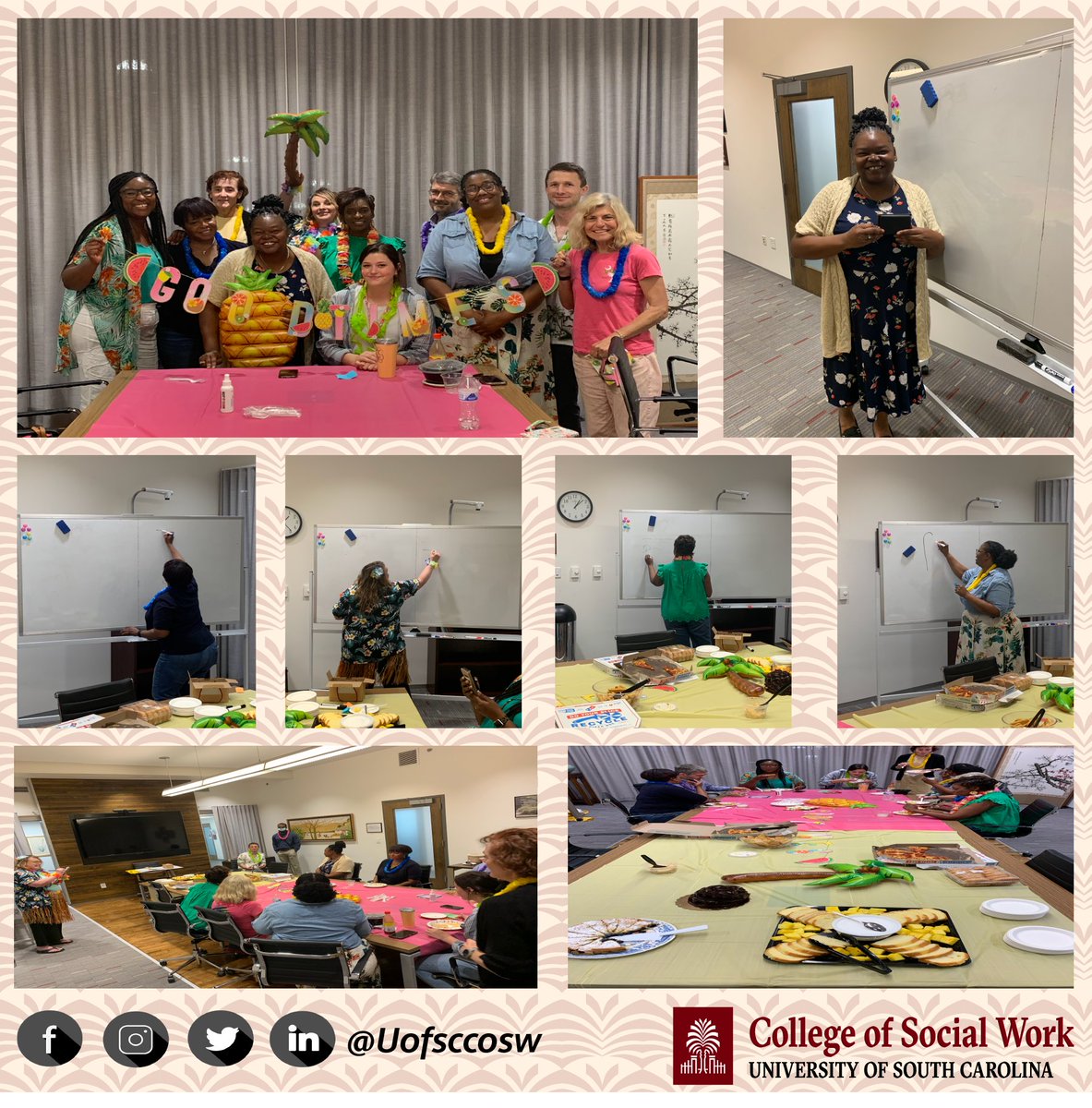 uofsccosw's tweet photo. Good times at the @uofsccosw lunchtime luau! π΄πΊ
#socialwork #WhereCompassionLeads #summertime https://t.co/qlxR5lIsZK