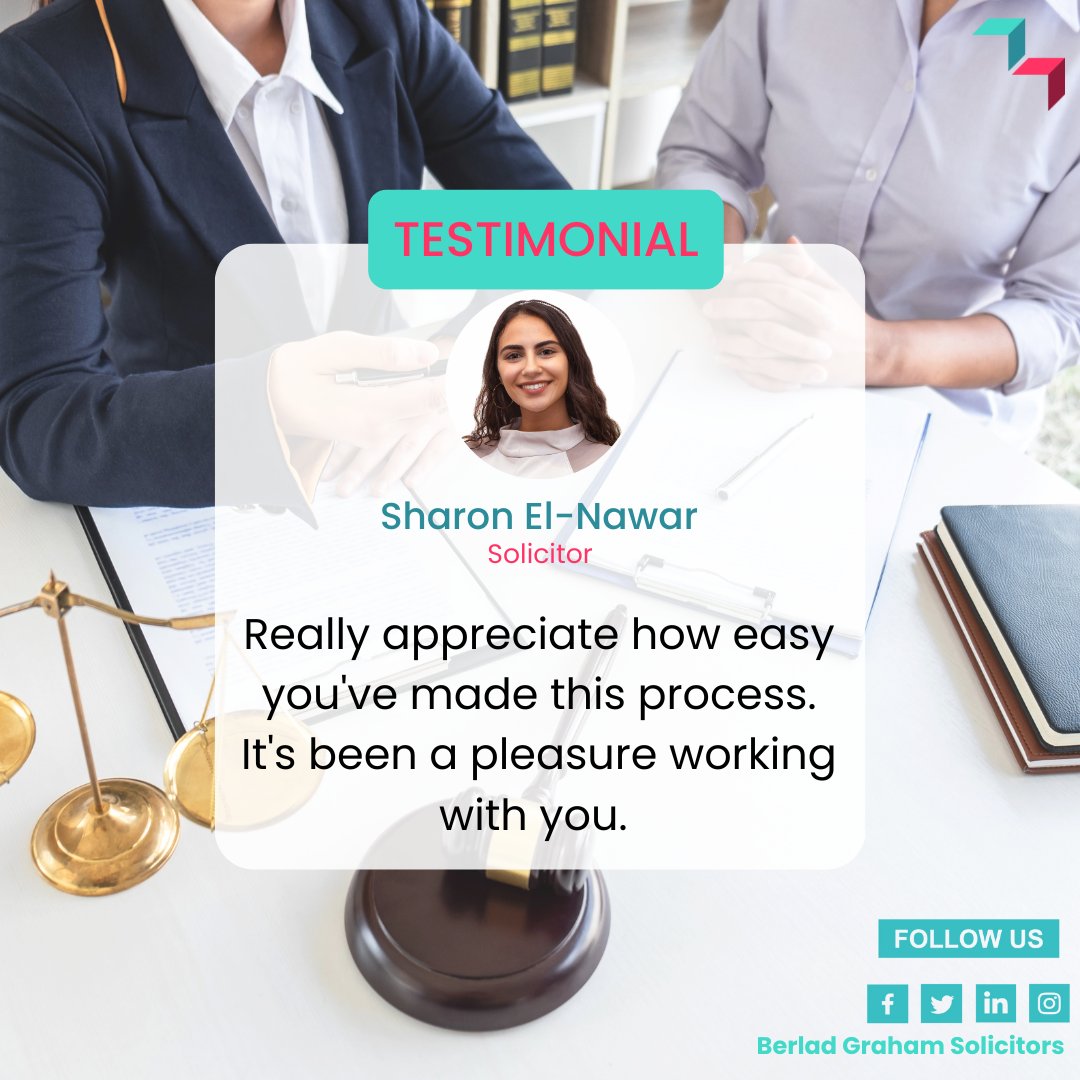 Testimonial Thursday. 

Very well done Sharon on receiving another great review this week from a happy client. 

#BerladGrahamSolicitors #solicitor #lawyer #lawfirm #uxbridge #TestimonialThursday
