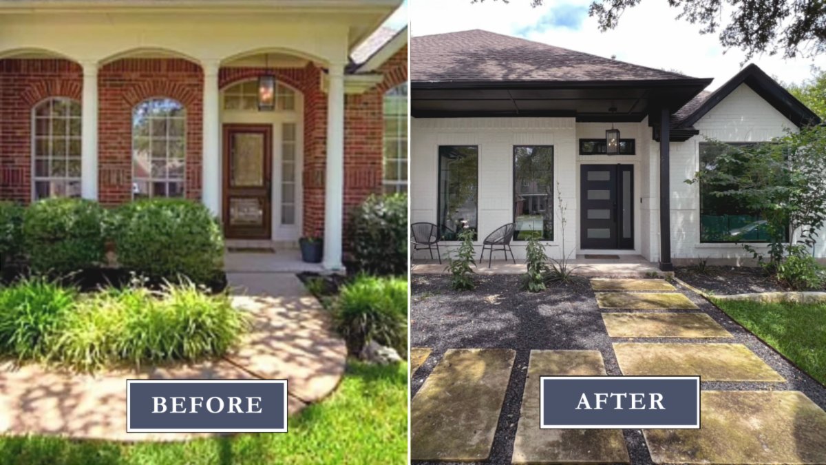 LegacyExtATX's tweet image. Before/After: This remodel is SPECTACULAR! It included new windows, paint and brick work. We enhanced the curb appeal by squaring off the more traditional arched tops, creating a more modern look.