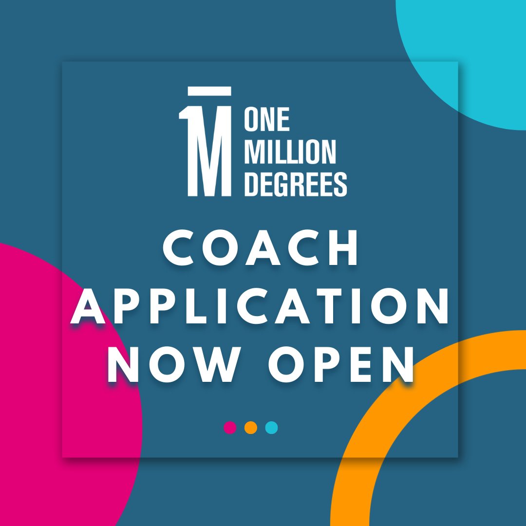 One Million Degrees (@1milliondegrees) on Twitter photo One Million Degrees coaches help make dreams happen. As a coach, you can provide essential support and guidance that scholars need to achieve their academic and professional goals.  
Visit  to apply today onemilliondegrees.tfaforms.net/296649 One Million Degrees coaches help make dreams happen. As a coach, you can provide essential support and guidance that scholars need to achieve their academic and professional goals.  
Visit  to apply today onemilliondegrees.tfaforms.net/296649