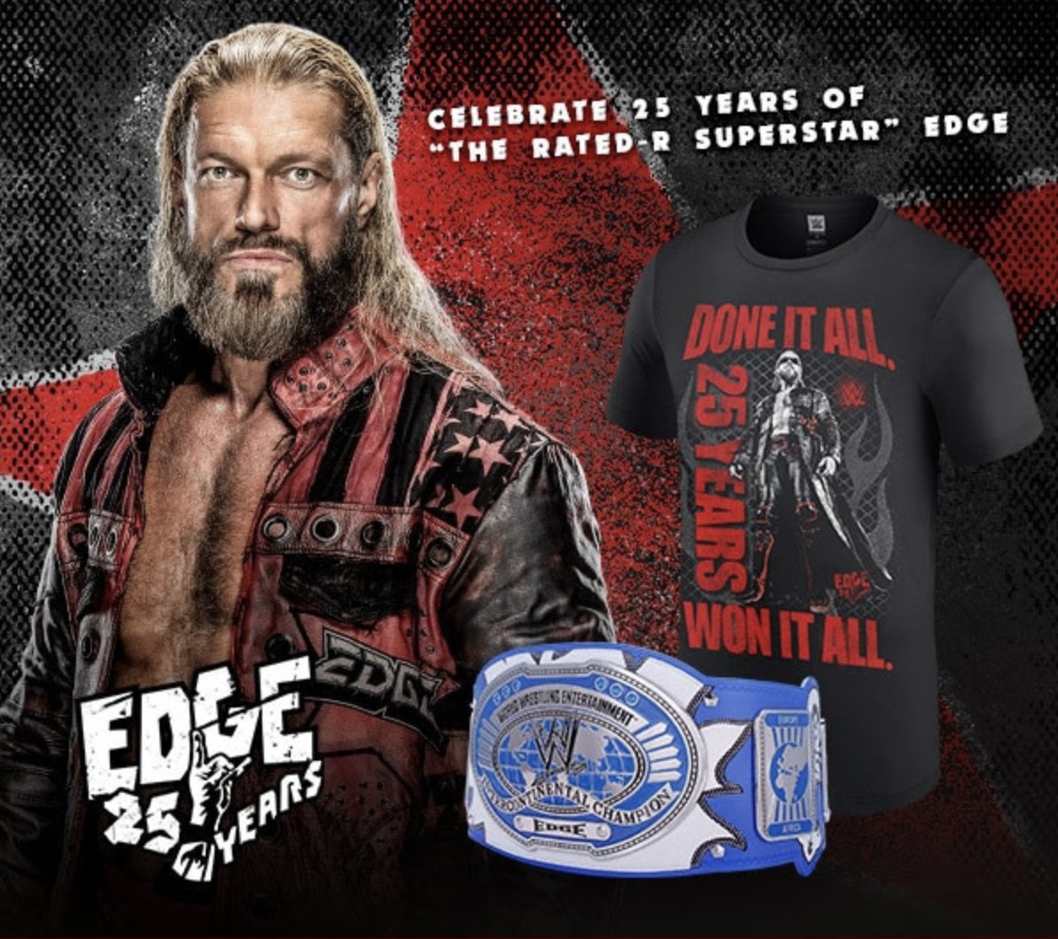 RealSeanSmart's tweet photo. Celebrate 25 Years of The Rated R Superstar EDGE
🛒 : https://t.co/97H2Qw1A4k
#WWE #WWEShop #EDGE #RatedRSuperStar #YouThinkYouKnowMe #25YearsofEDGE https://t.co/1ZBEv25YTR