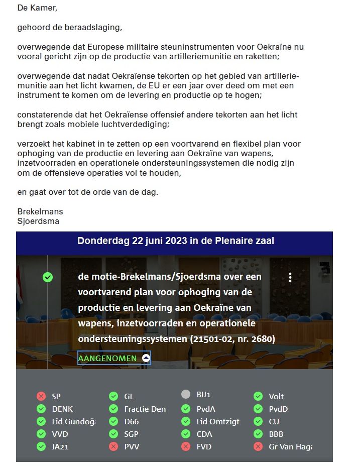 Gerard1945X's tweet image. Motie vanmiddag aangenomen door de oorlogspartijen.