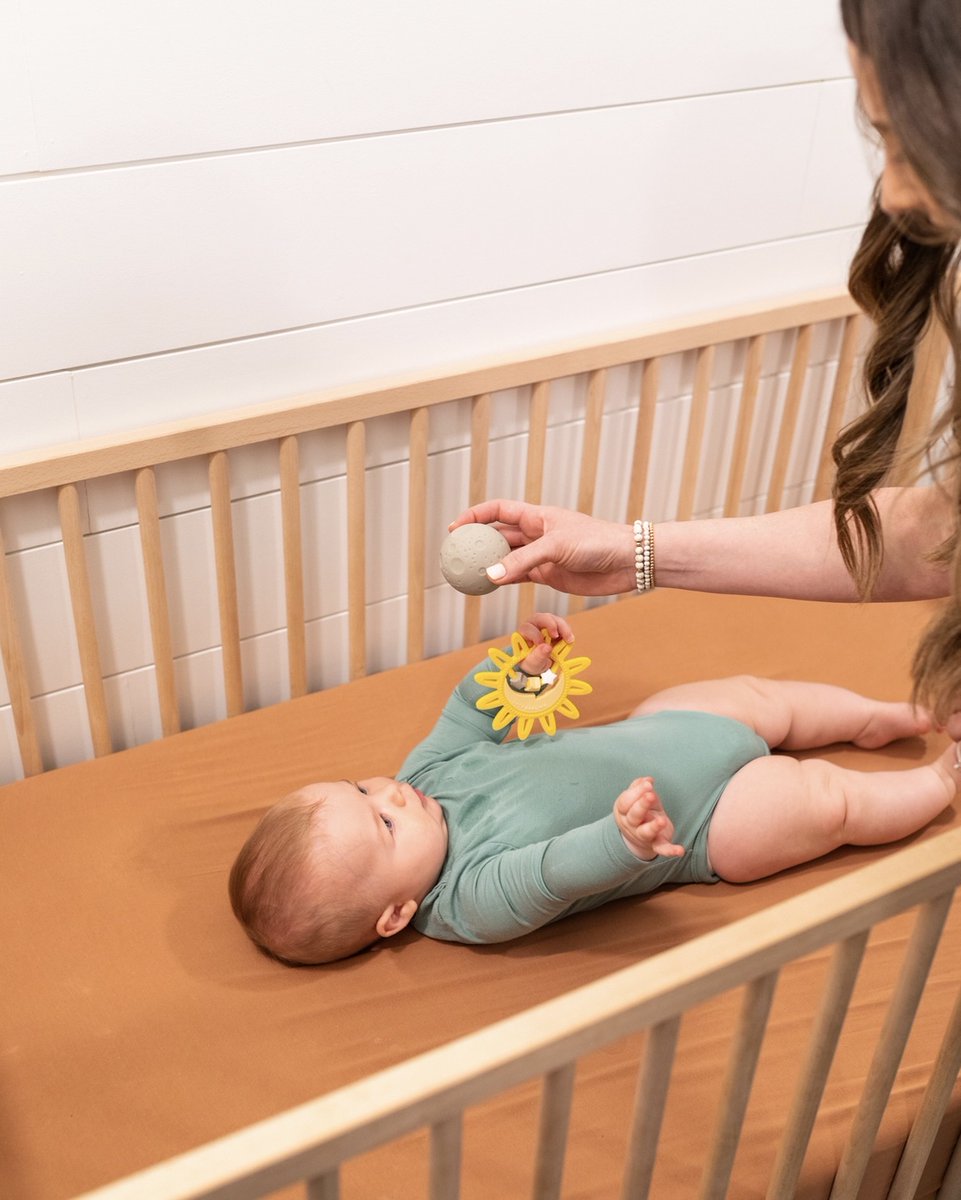 LucyDarlingShop's tweet image. Sensory play encourages learning through curiosity and exploration.  Our Celestial Skies teether is perfect for sensory play. #sensorytoys #babyteether #braindevelopment