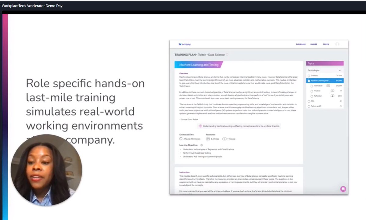 DCasha's tweet image. OnRamp focuses on increasing diversity of technical hires through apprenticeships - 1 month virtual, 6 months onsite #2023demoday #futureofwork #DEI