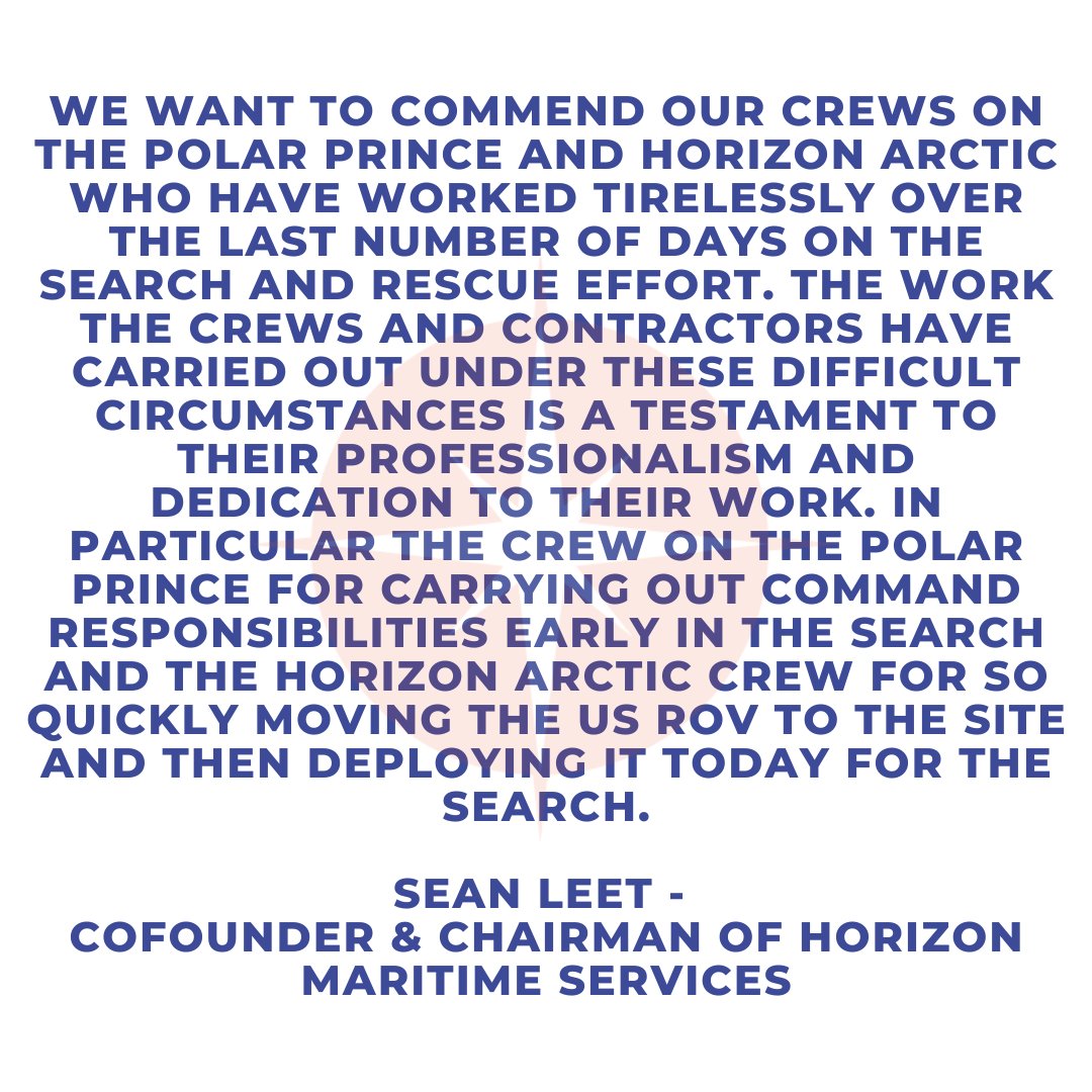 HorizonOffshore's tweet photo. On behalf of all of us at Miawpukek Horizon Maritime Services and Horizon Maritime Services, we wish to express our deep condolences and support for the family, friends and colleagues of the Titan crew. Read the full statement: https://t.co/I5N9Uxj2Vk https://t.co/c1Q6j7EgU0