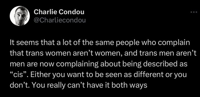 Charlie's argument just isn't the right argument.  It makes more sense to argue that GC people *also* don't like a word thrust upon them, so there is some overlap/symmetry about not wanting other people to choose your own descriptor.

What doesn't make sense is failing to have a…