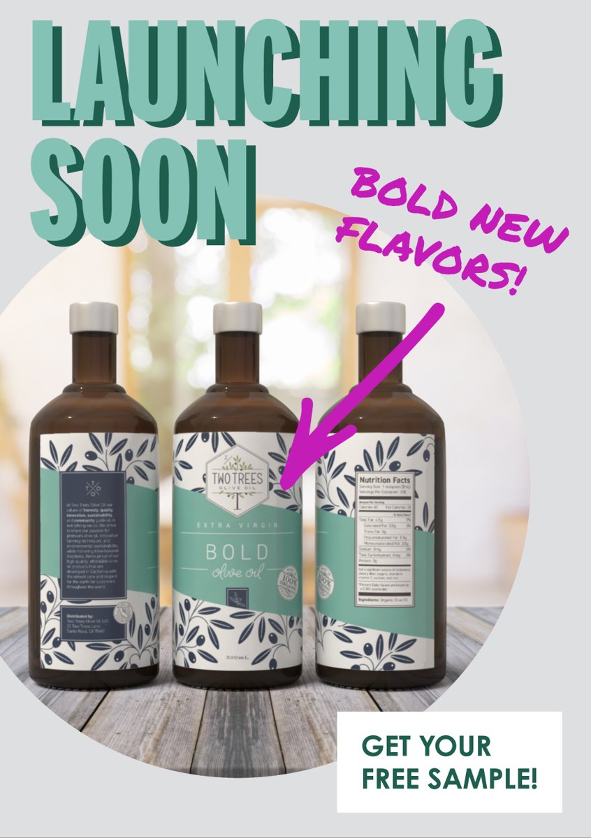 2treesoliveoil's tweet photo. Attention olive oil enthusiasts! Our new, bold flavors are coming soon! 🎉

Be the first to try these extraordinary flavors. Sign up for our TTOO Lovers Club and get a FREE sample here: https://t.co/48gRmMA9cE

 #TwoTreesOliveOil #BoldFlavorsComingSoon #OliveOilLoversClub https://t.co/WTRWFDkJLr