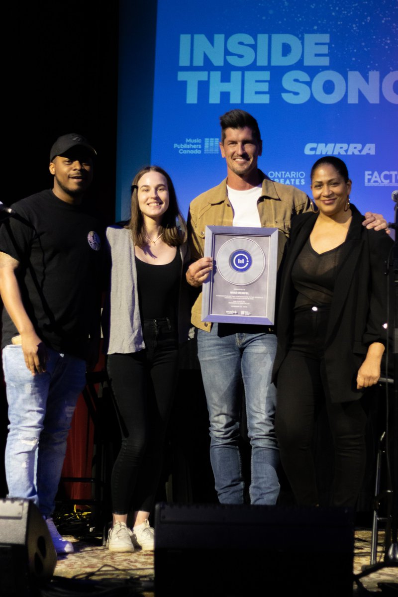 Congratulations to Brad Rempel of @HIGHVALLEY, who received a @canmuspub & @Music_Canada Songwriting and Music Publishing Award plaque for writing the Platinum-certified “She’s With Me” by @HighValley. The award was presented by @WarnerChappell Inside The Song.🍁💿