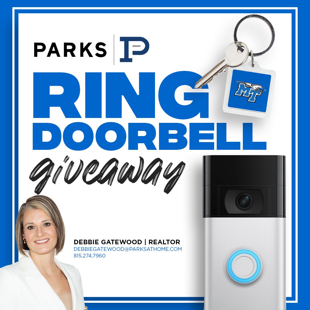 MTAthletics's tweet photo. 🚨GIVEAWAY 🚨

Enter for your chance to win a Ring Doorbell 4- 2021 Edition PLUS 4 Tickets to a Home MTSU🏈 Game, courtesy of Debbie Gatewood – Parks Real Estate!

🔗 https://t.co/SbBgdYA9eh https://t.co/OSa2p7xb69