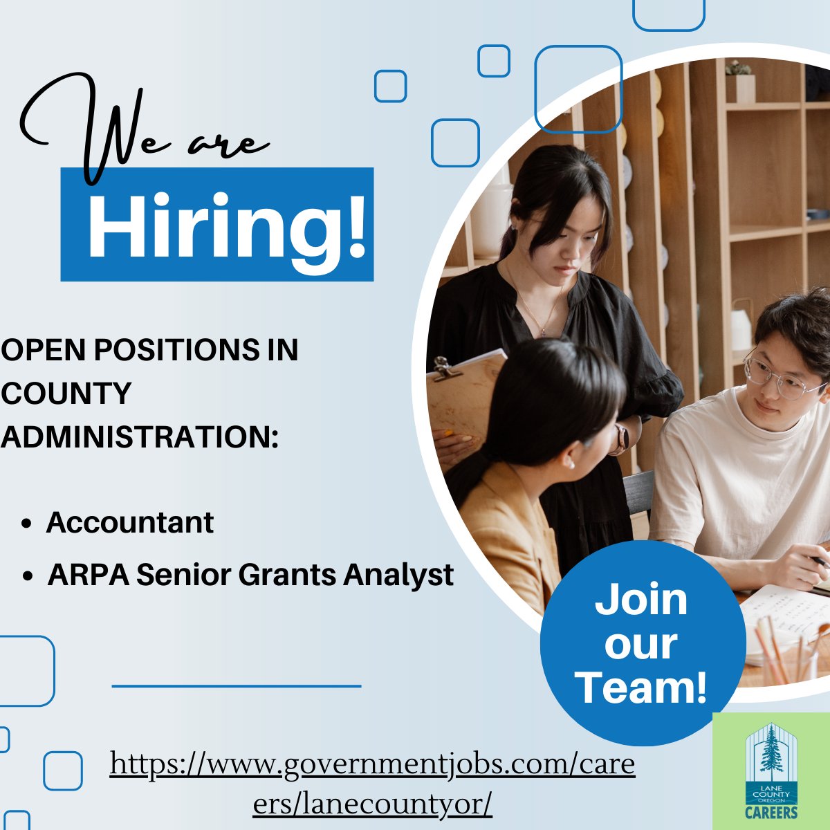 Check out these openings in County Administration!
#GovJobsRue #hiring #JobSeekers #LaneCountyGov #careers #GovJobs #finance #AccountingJobs #GrantAnalyst #GrantWriting