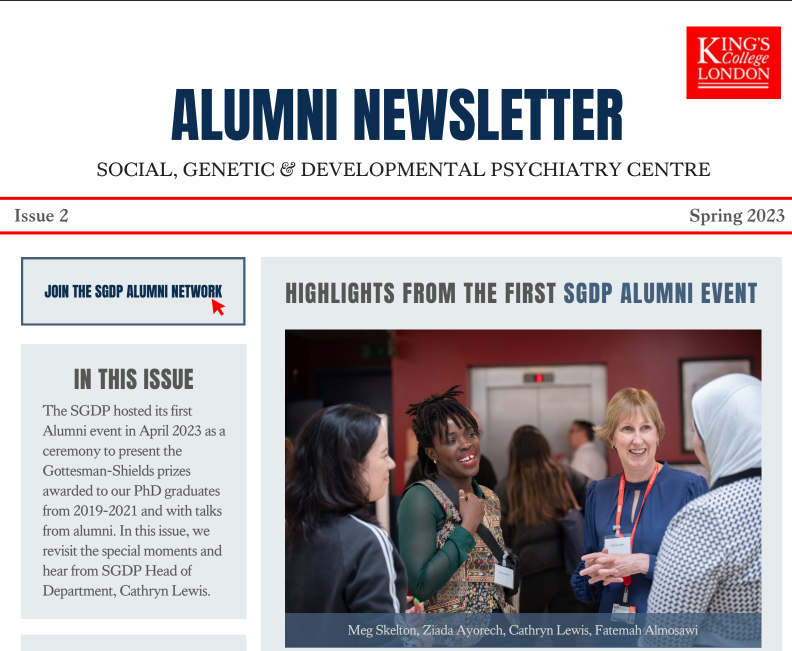 Dr Cathryn Lewis (@cathrynlewis) on Twitter photo Issue 2 of the SGDP Centre Alumni Newsletter is now out, celebrating our April event at <a href="/SGDPCentreKCL/">SGDP Centre KCL</a> <a href="/KingsIoPPN/">Institute of Psychiatry, Psychology & Neuroscience</a>
We awarded PhD Gottesman Shields Prizes to <a href="/yaszadeh/">Dr Yasmin Ahmadzadeh</a> & <a href="/OlakunleOginni/">Olakunle Oginni</a>, talks from Peter McGuffin, Essi Viding
📢Join the alumni network forms.office.com/pages/response… Issue 2 of the SGDP Centre Alumni Newsletter is now out, celebrating our April event at <a href="/SGDPCentreKCL/">SGDP Centre KCL</a> <a href="/KingsIoPPN/">Institute of Psychiatry, Psychology & Neuroscience</a>
We awarded PhD Gottesman Shields Prizes to <a href="/yaszadeh/">Dr Yasmin Ahmadzadeh</a> & <a href="/OlakunleOginni/">Olakunle Oginni</a>, talks from Peter McGuffin, Essi Viding
📢Join the alumni network forms.office.com/pages/response…