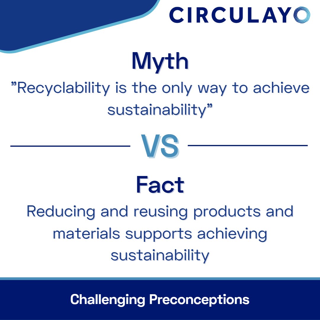 Myth: "Recyclability is the Only Way to Achieve Sustainability"

Recycling is a large area of sustainability, but to further support a circular economy, reducing and reusing resources needs to be implemented.

#myth #fact #sustainability #circulareconomy #reuse #reduce #recycle
