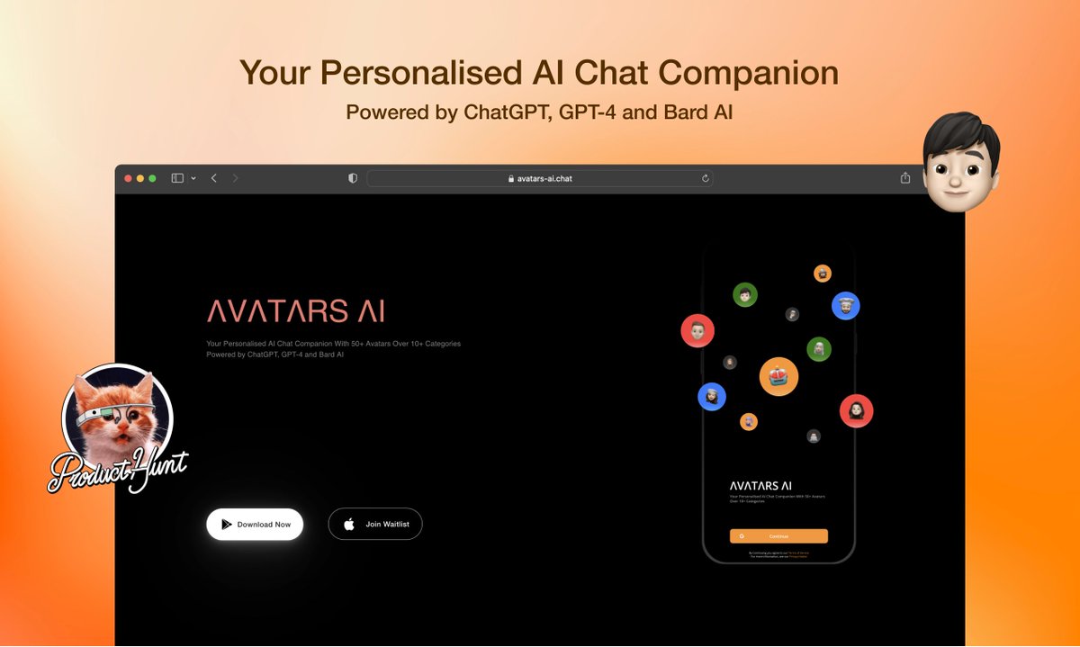 🚨 Launch alert!

We're beyond thrilled to introduce our app - Avatars AI to the esteemed ProductHunt community as it's scheduled to launch on 24th June on <a href="/ProductHunt/">Product Hunt 😸</a> !🍾

Our first-ever launch!💛

It would mean the world to us if you could take a moment to review our app and