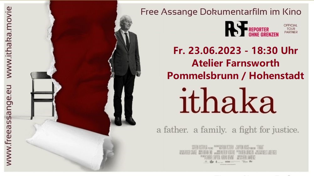 📽️  Freitag, 23. Juni📽️

I T H A K A

in Pommelsbrunn

📌 18.30 Uhr
📌 Atelier Farnsworth

Offizieller Tour-Partner: @ReporterOG

atelieratelier.de/aktuelle-works…

*** Freiheit für #Assange: Wir erinnern @ABaerbock
an ihr Wahlkampfversprechen *** 
@GansGruen @stamm_fibich
#Ithaka