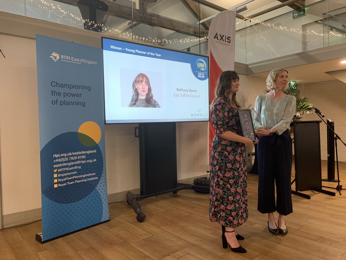 Congratulations to Bethany Rance, East Suffolk Council ( <a href="/EastSuffolk/">East Suffolk Council</a> ) on becoming the Young Planner of the Year at the @RTPIEastofEng Awards for Planning Excellence. #proudofplanners #proudofplanning