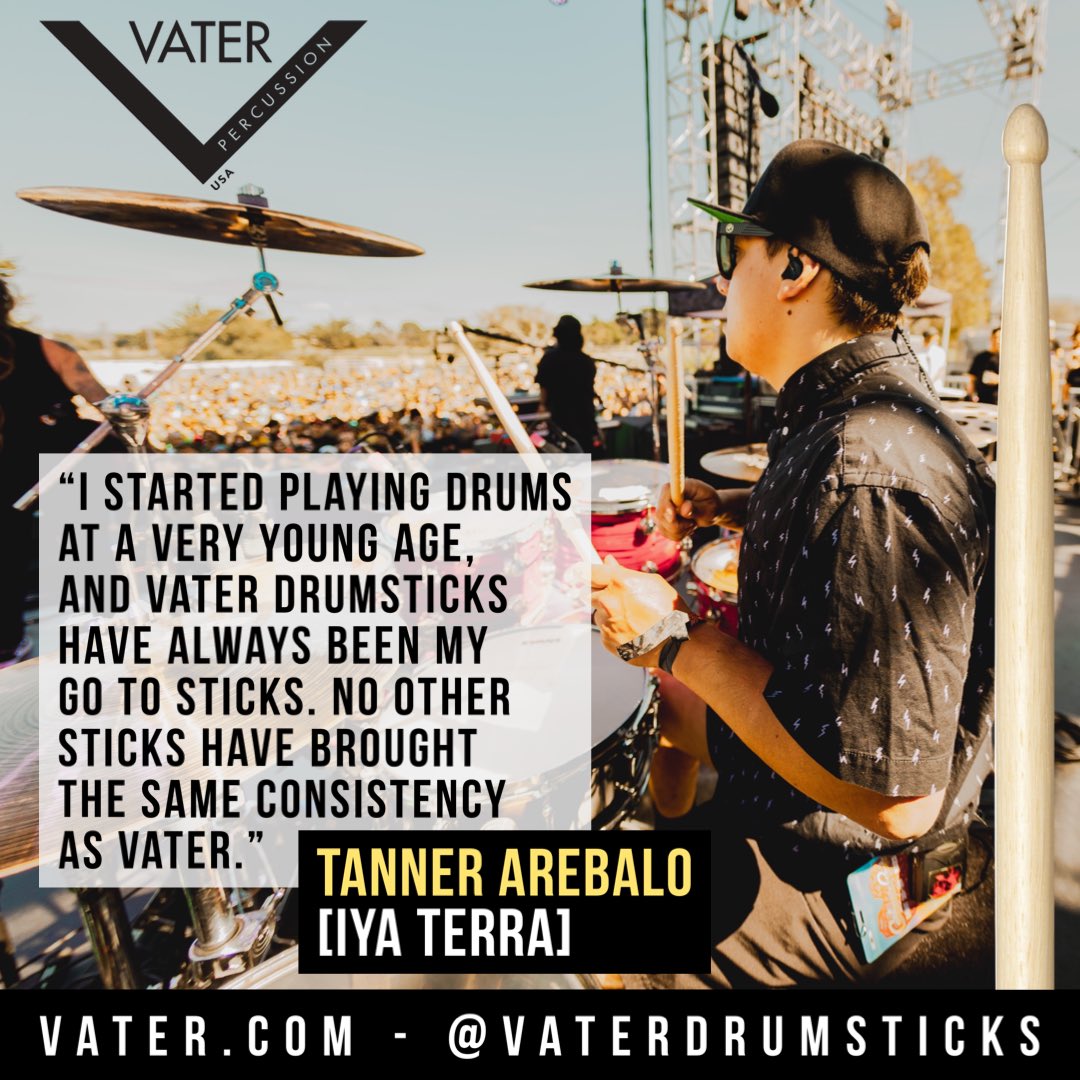 Tanner Arebalo of @iyaterramusic has found the 5B and Classics 5B to be his go to @VaterDrumsticks What’s yours? Find it at vater.com