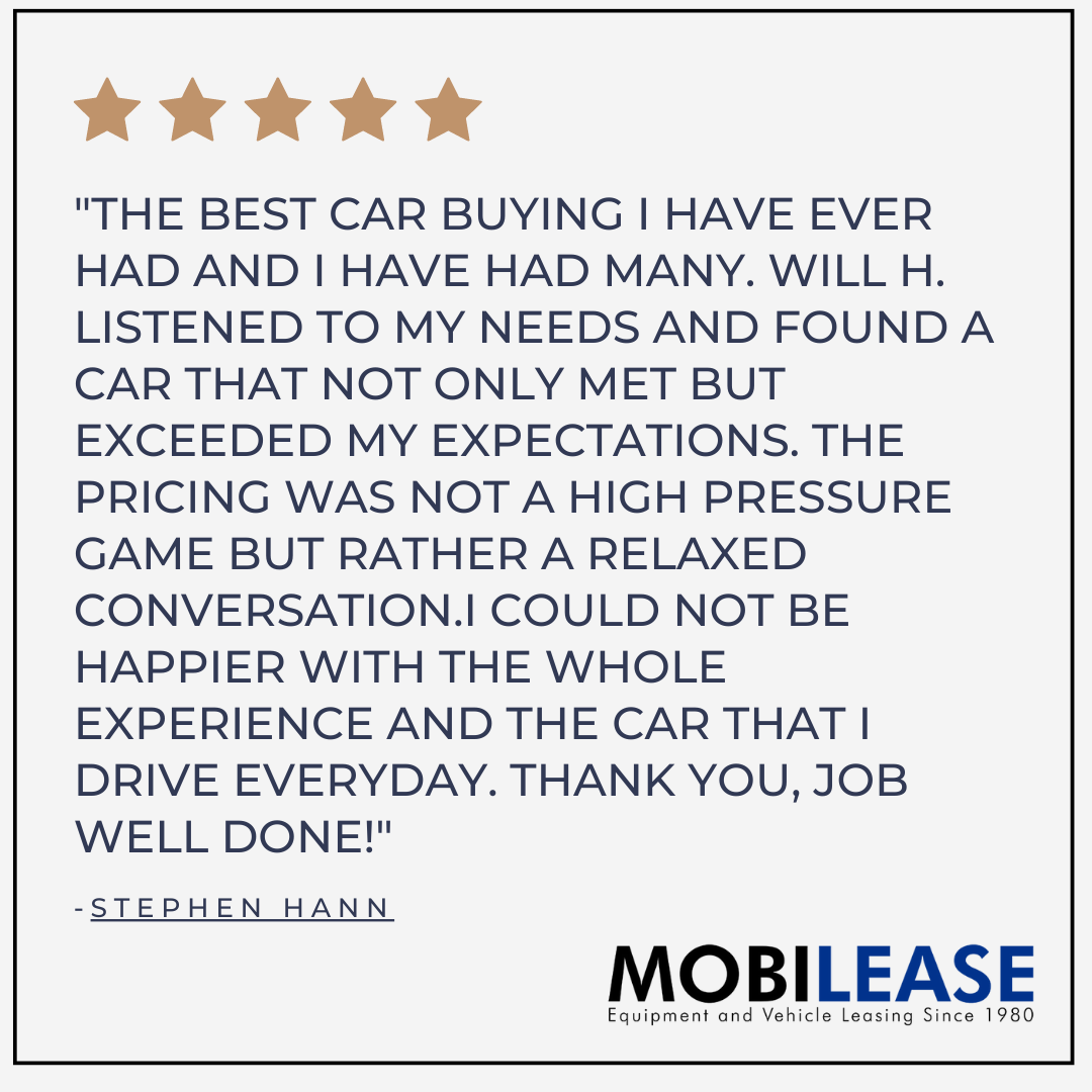 MobileaseTx's tweet photo. Thank you for your review, Stephen! We're thrilled to hear that you've had a great experience with us. If you're happy with your Mobilease experience, don't forget to leave a review. Click the link in our bio to get started! 

#Mobilease #CustomerExperience #FiveStarReview https://t.co/Wt3Xlaf2L3