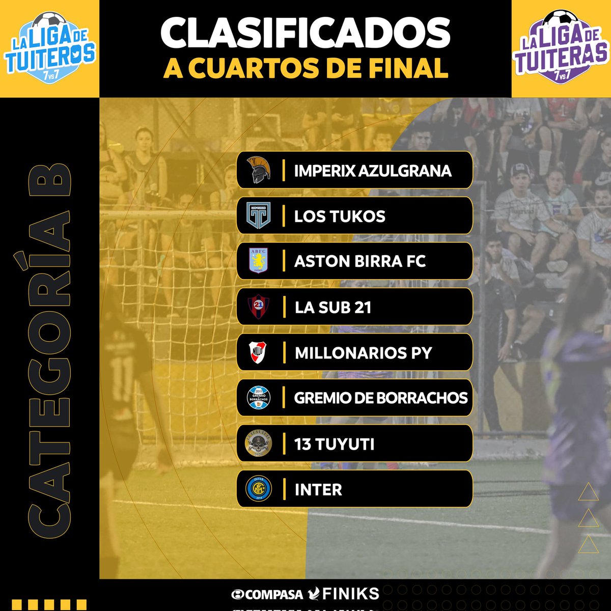 Eran 20, fueron 16 y ahora sólo quedan 8 😱🔥✨

Estos son los equipos que disputarán los cuartos de final de la <a href="/ligadetuiteros/">Más Liga</a> ⚡

¿Quiénes lograrán el ascenso? Hay premio para los que acierten. 

#UnaLigaMásGrande