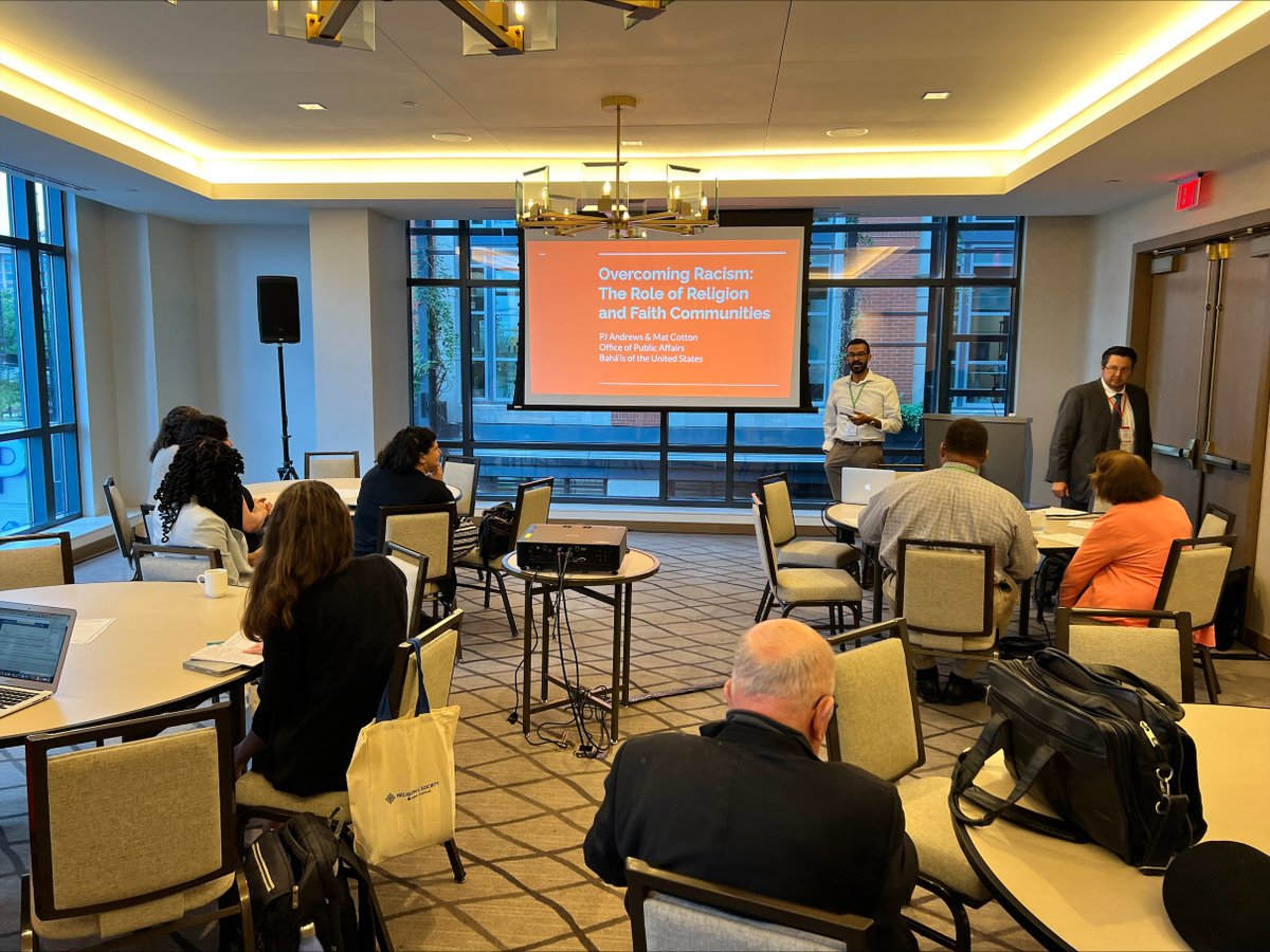 USBahaiOPA's tweet photo. Excited to join @AspenReligion at #PoweringPluralismSummit to share our experience hosting an ongoing dialogue on faith &amp; race. During the presentation we studied a document developed through the dialogue on the role of religion and the faith community in overcoming racism. https://t.co/ivZU3uAiST