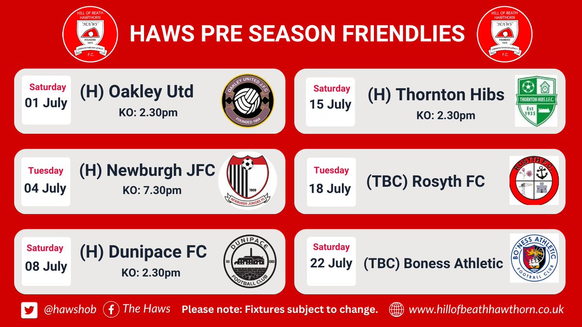 The following pre season friendlies have now been arranged.
<a href="/ftsc0res/">fulltimesc0res</a> <a href="/fife_football/">Fife Football</a> <a href="/scotfootfixs/">Scottish Football Fixtures</a>