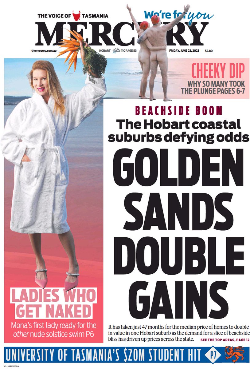 ukpapers's tweet photo. ★ Golden Sands Double Gains

▫The Hobart coastal suburbs defying odds ★ 

#frontpagestoday #Tasmania @themercurycomau https://t.co/FHS0N9flKI