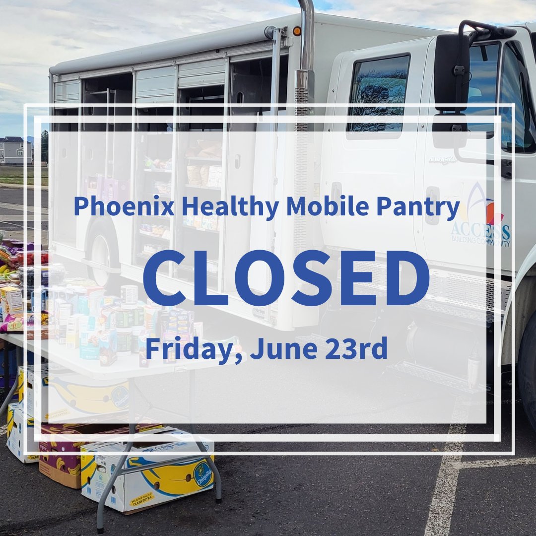 AccessHelps's tweet image. The Phoenix Healthy Mobile Pantry (1-2:30 pm at the Phoenix La Clinica location) will be CLOSED tomorrow!
Please check our website here for alternative pantry locations: accesshelps.org/food-pantries/
