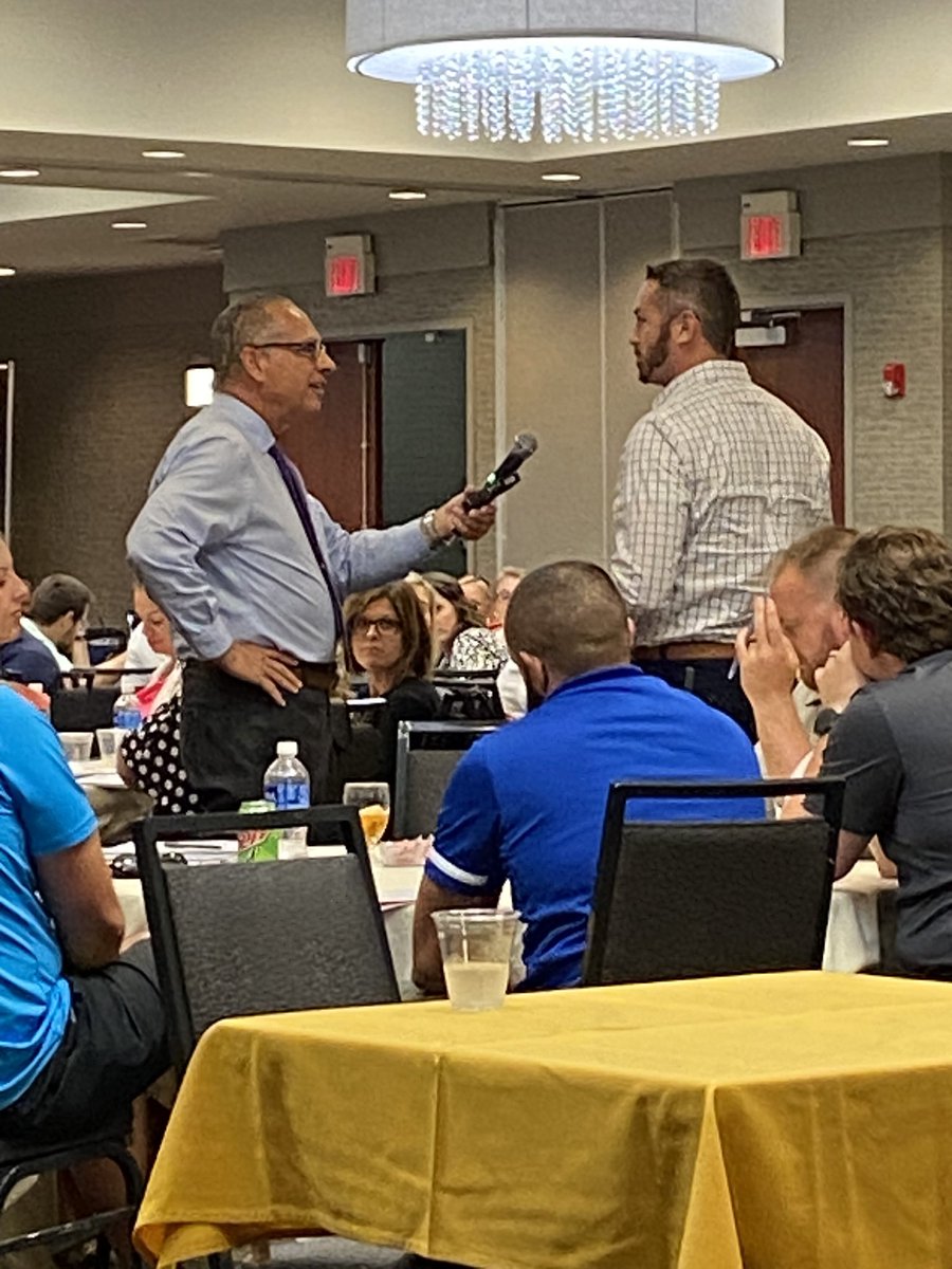 Craig Vulgamott, assistant principal at Savannah R-3, modeling a craft conversation with Mike Rutherford at the MAESP and MoASSP New Principal Conference. #GreatNorthwest @RLGMike