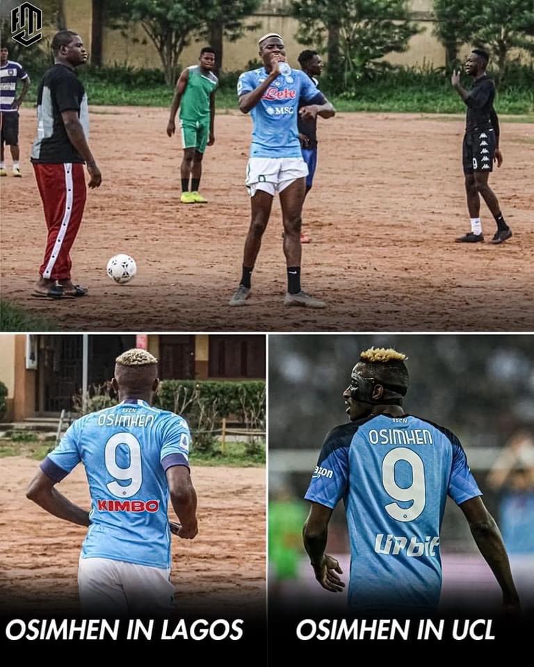 🇳🇬 This is Victor Osimhen, the most expensive signing in the history of Napoli, hitting a ball accompanied by his childhood friends, on a field in his old neighborhood, in Nigeria. 

𝗡𝗲𝘃𝗲𝗿 forget your origins 🫶