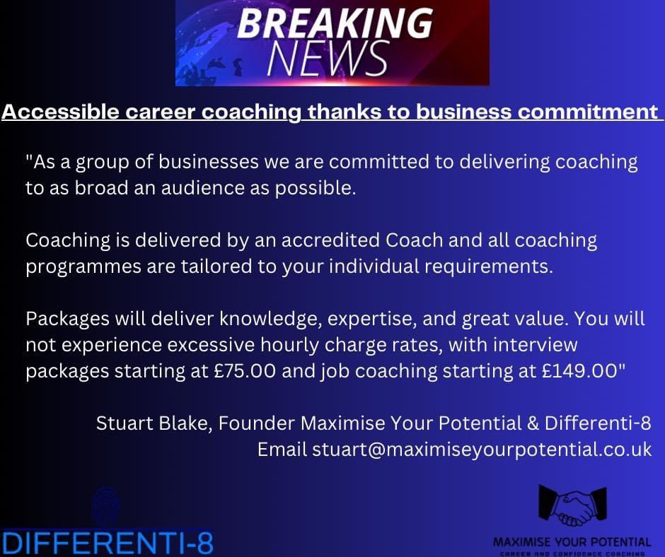 I am committed to building an inclusive Coaching practice. 
Our coaching programmes will be accessible to everyone
If you are looking for a Career, Executive, Confidence, Life or Job Coaching programme get in touch 
We will make this work for you.

#careercoach  #jobcoach