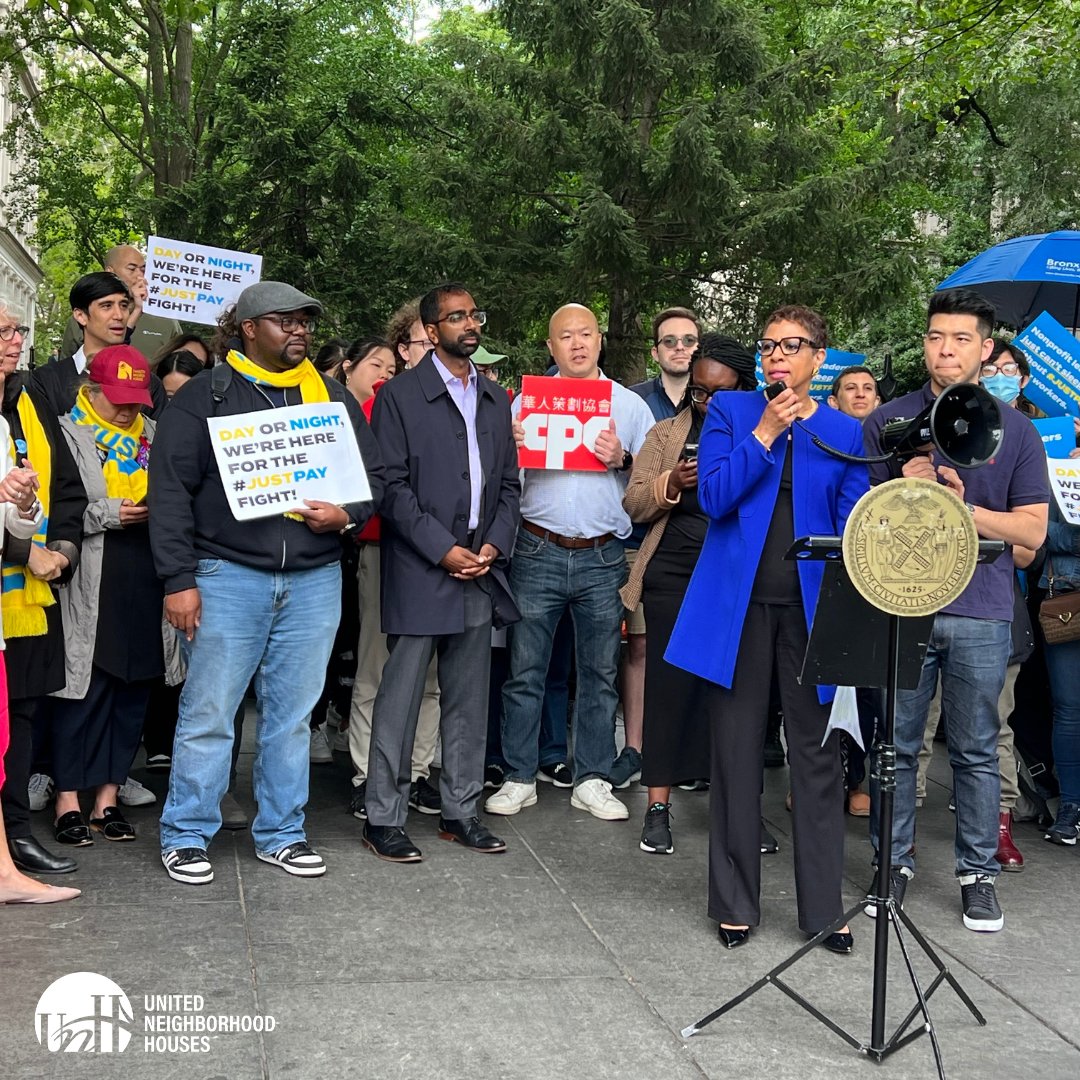 UNHNY's tweet photo. @NYCMayor Don't Forget About Our Human Services Workers! 
A huge thank you to @NYCSpeakerAdams for joining us this morning at our #JustPay rally at City Hall! We appreciate your support! https://t.co/p0ucvCSyby