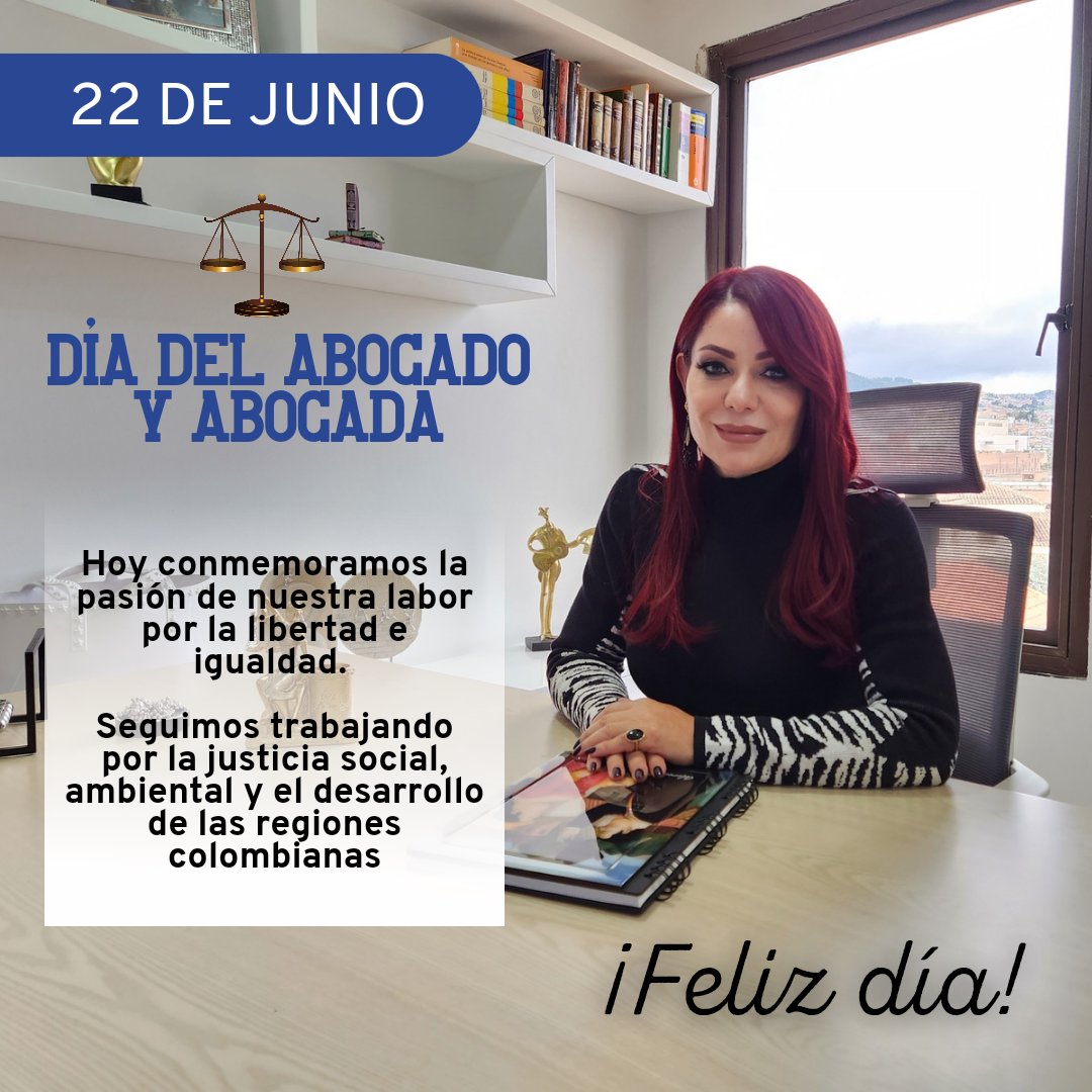 GloArizabaleta's tweet photo. #DíaDelAbogado Hoy celebramos la pasión de nuestra labor por la libertas e igualdad. Desde el Congreso, seguimos trabajando por la justicia social, ambiental y el desarrollo de las regiones colombianas. 

¡Feliz día a todas los abogados y abogadas! ⚖️ https://t.co/MRfX88bIdJ