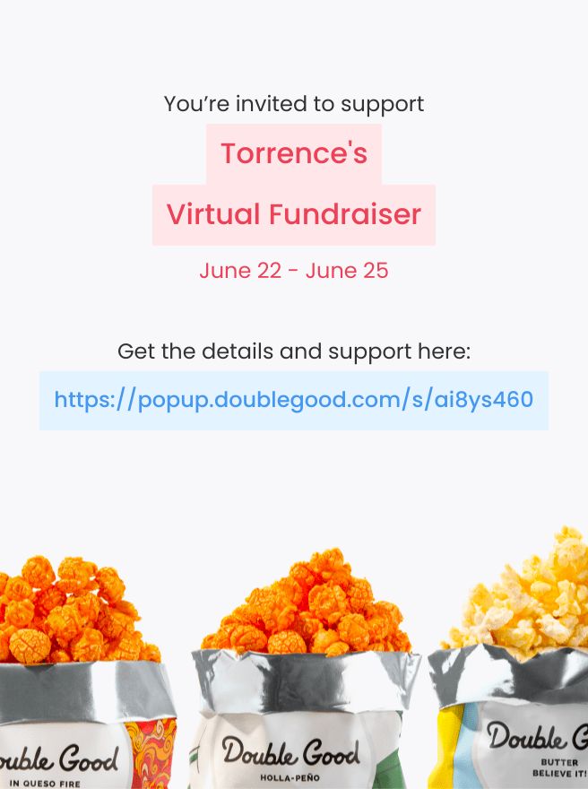 TorrencePayton's tweet image. Hi! I’m doing a virtual fundraiser selling Double Good ultra-premium popcorn for 4 days from Wednesday, Jun 21 - Sunday, Jun 25. Get all the details and support here: popup.doublegood.com/s/ai8ys460