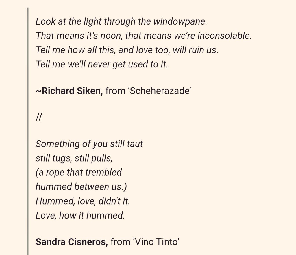 if you listen 
carefully,
you can hear these two 
humming
to each other...

#poetry #poetrytwitter #poetrylovers #poetrycommunity #poetsofTwitter #PoemADay #richardsiken #sandracisneros #poem #POEMS #poemas