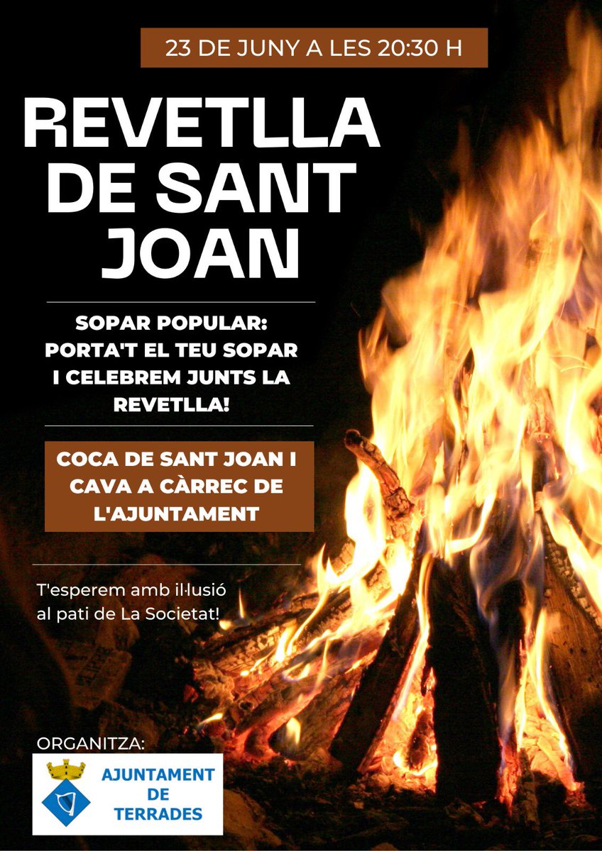 📣 Atenció‼️
Des de l’ajuntament de Terrades iniciem l’activitat a les xarxes socials  amb el programa per la revetlla de Sant Joan.
Us esperem demà al pati de la societat💪