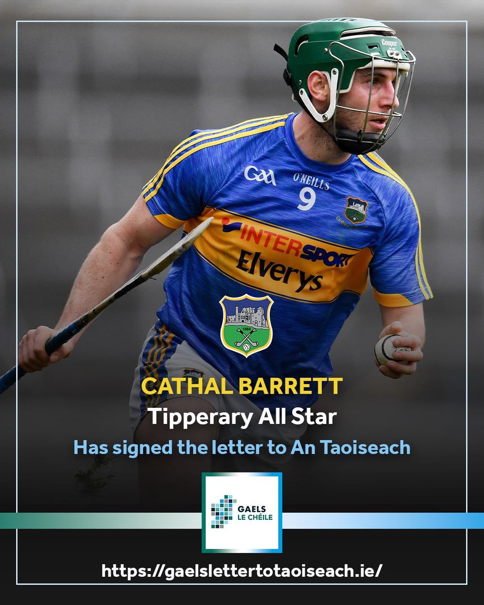 🗣GAELS🗣

Tipperary Gael Cathal Barrett has signed the letter. You can too 👇

gaelslettertotaoiseach.ie

Be like Cathal ✍️

Show your support 🙏

Ádh mór to the Tipp lads this weekend!

#Gaels #GAA #Ireland #CitizensAssembly #PlayYourPart