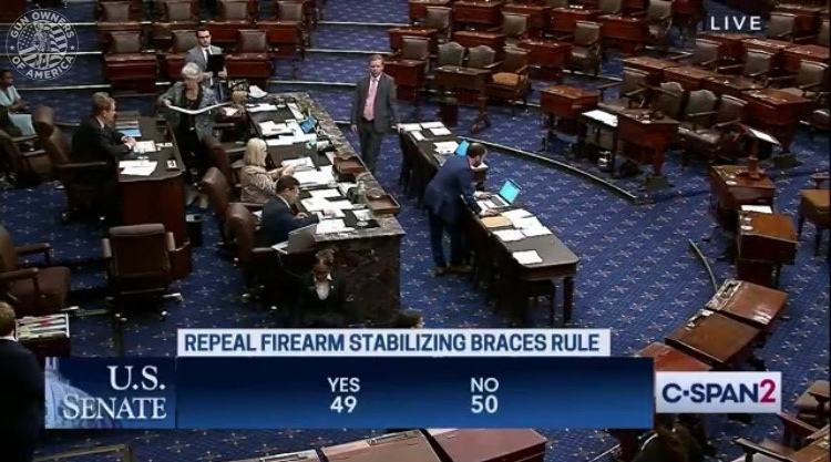 GunOwners's tweet photo. Today, the U.S. Senate voted 50-49 to UPHOLD the UNCONSTITUTIONAL Biden Pistol Brace Ban—despite a bipartisan majority clearing the measure in the House of Representatives last week. https://t.co/C7hgewd2Su